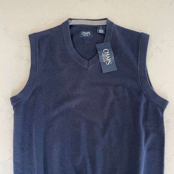 Chaps Sporty Preppy V Neck Knit 100% Cotton Sweater Vest Newport Blue Sz S NWT - Picture 5 of 15